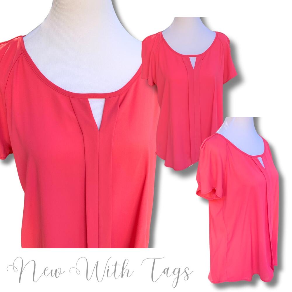 NWT SZ Med Nordstrom Ro-De Pink Chiffon Blouse Top Career Office Church Modest